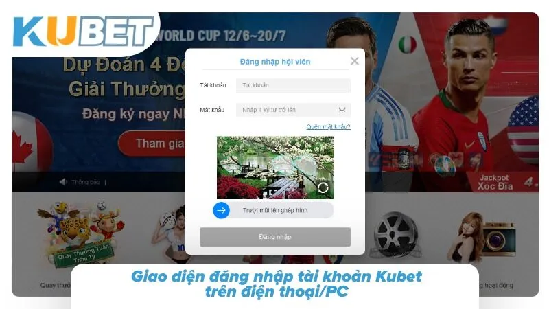 Giao diện đăng nhập tài khoản Kubet trên điện thoại/PC 