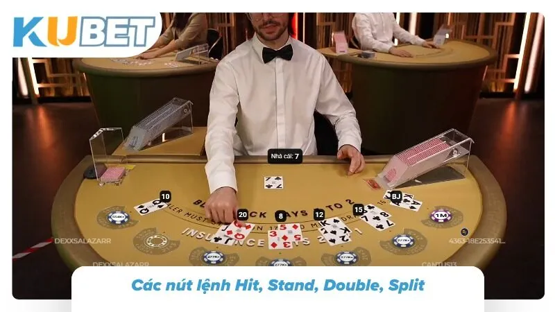 Các nút lệnh Hit, Stand, Double, Split 