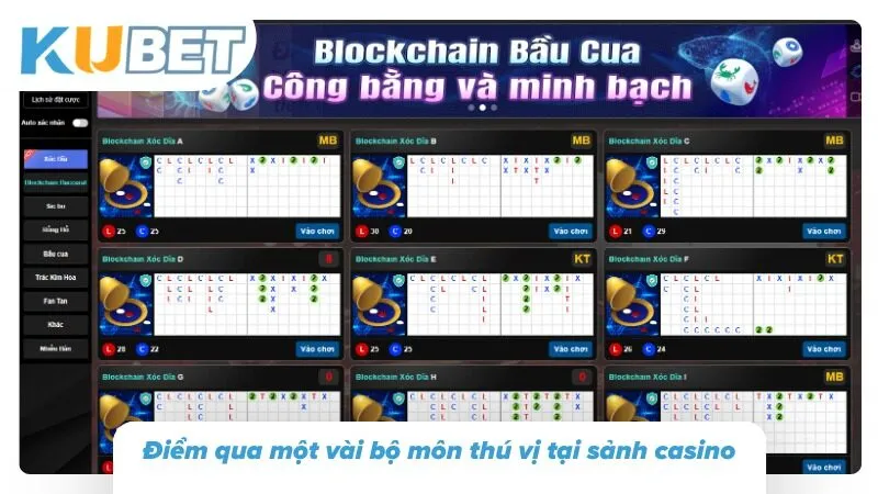 Danh mục game casino với nhiều lựa chọn bàn cược