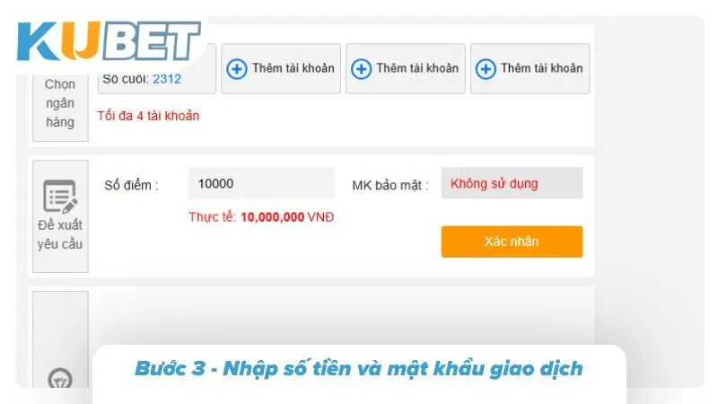Bước 3 - Nhập số tiền và mật khẩu giao dịch
